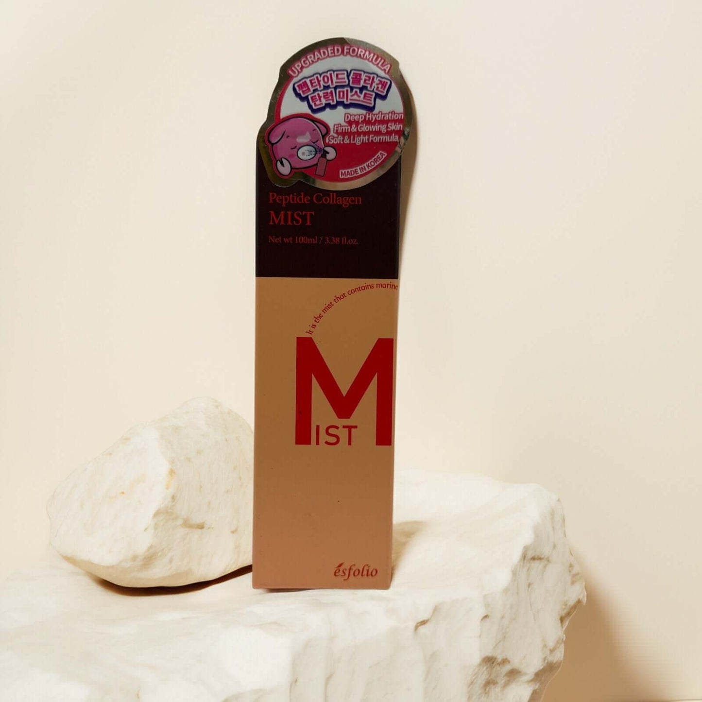 Esfolio Peptide Collagen Facial Mist bottle on display