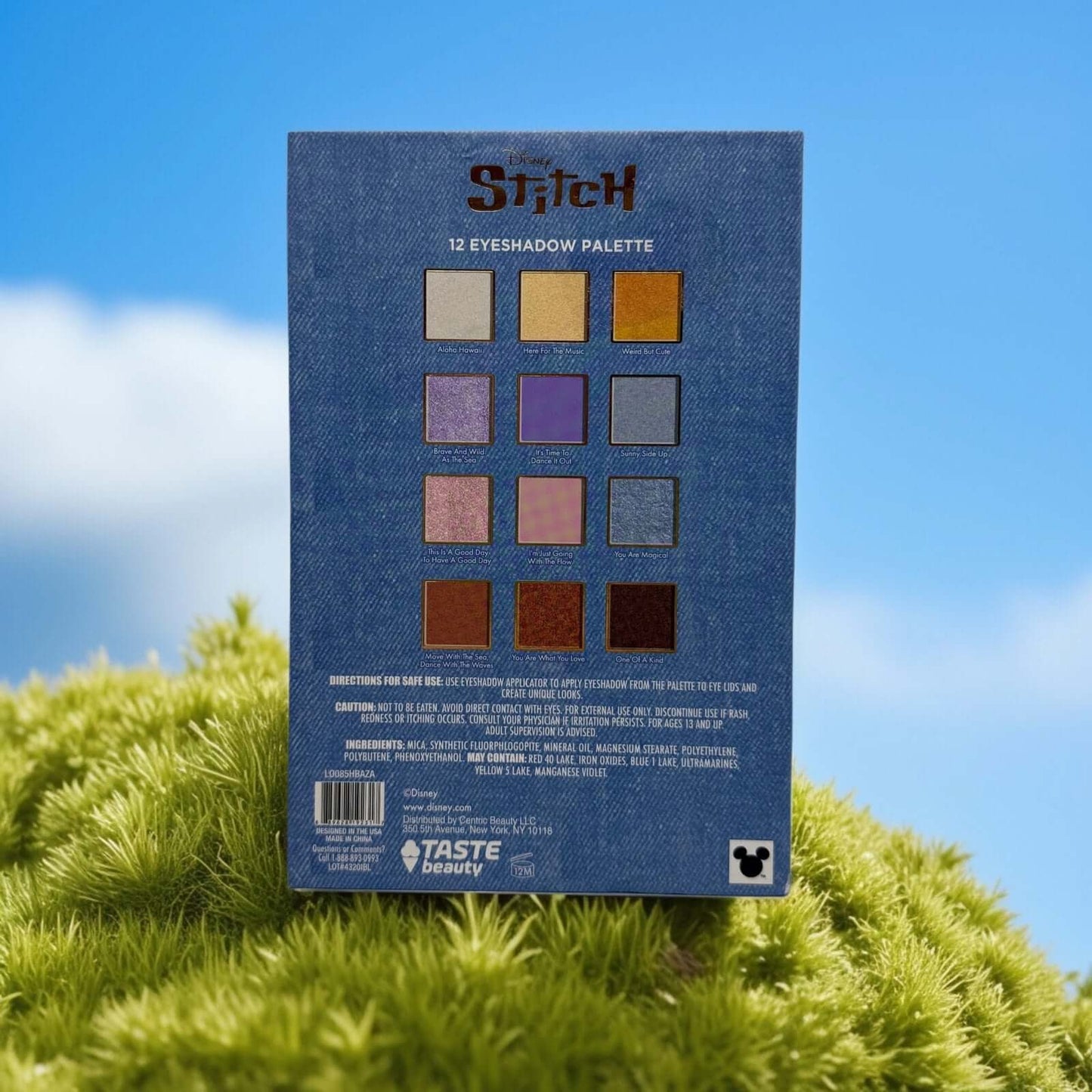 Disney Stitch 12-Color Eyeshadow Palette back view.