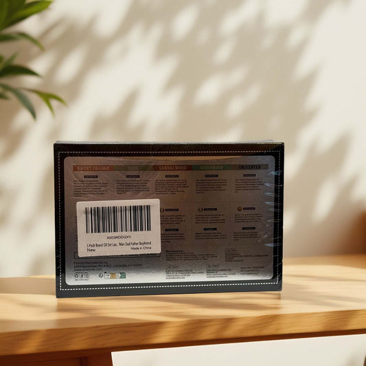 Beard Oil Gift Set box featuring five scents for men.