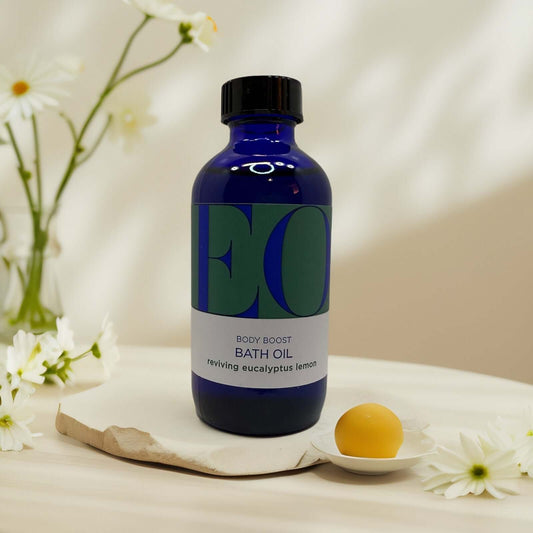 Body Boost Bath Oil by EO Essential Oils, eucalyptus lemon scent.