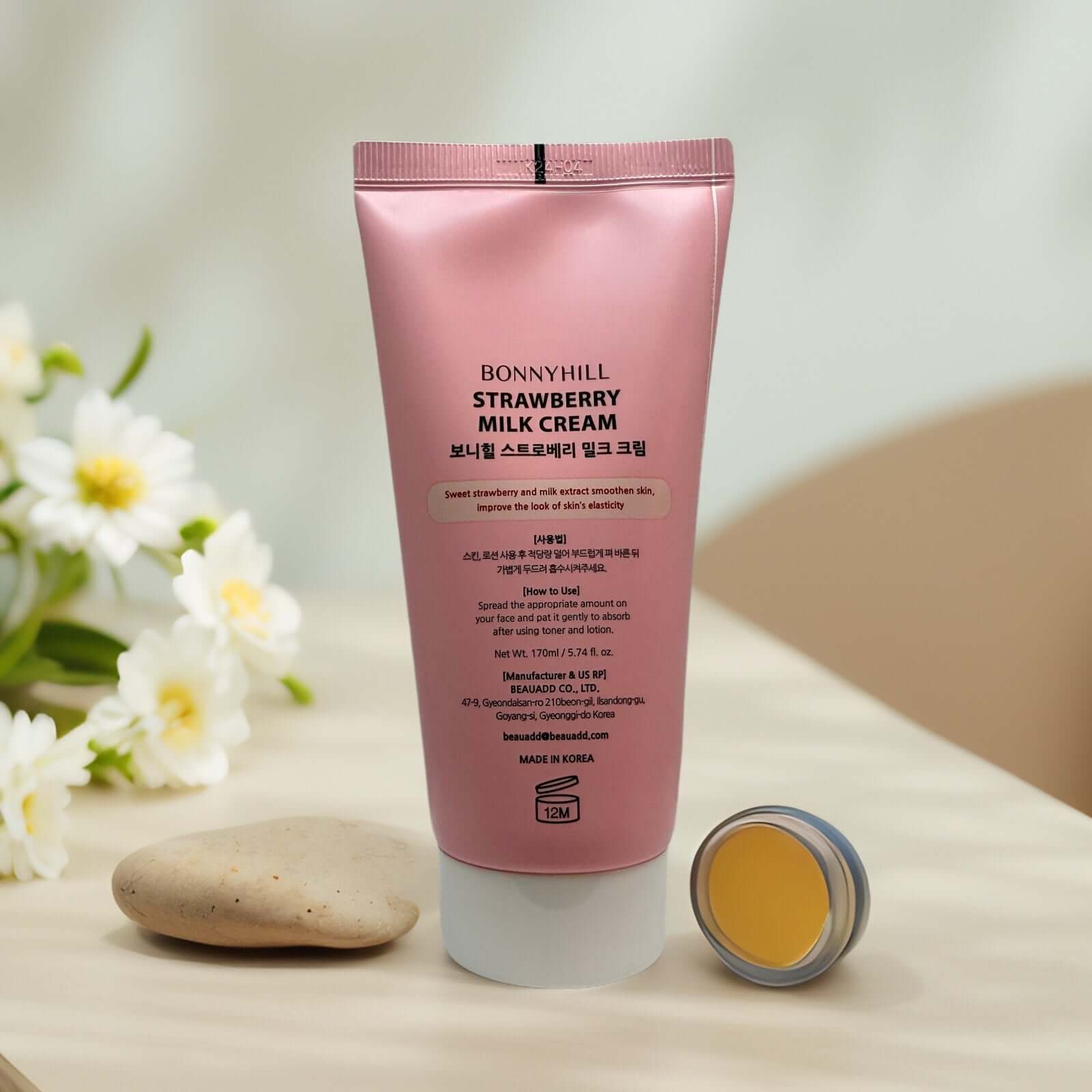 Bonnyhill Strawberry Milk Cream tube with moisturizer for soft skin