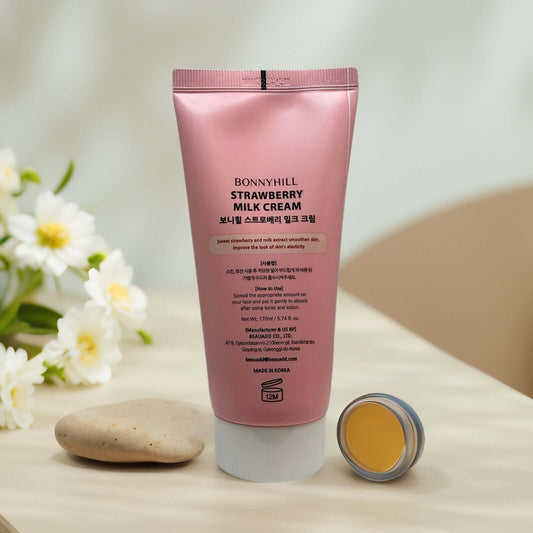 Bonnyhill Strawberry Milk Cream tube with moisturizer for soft skin
