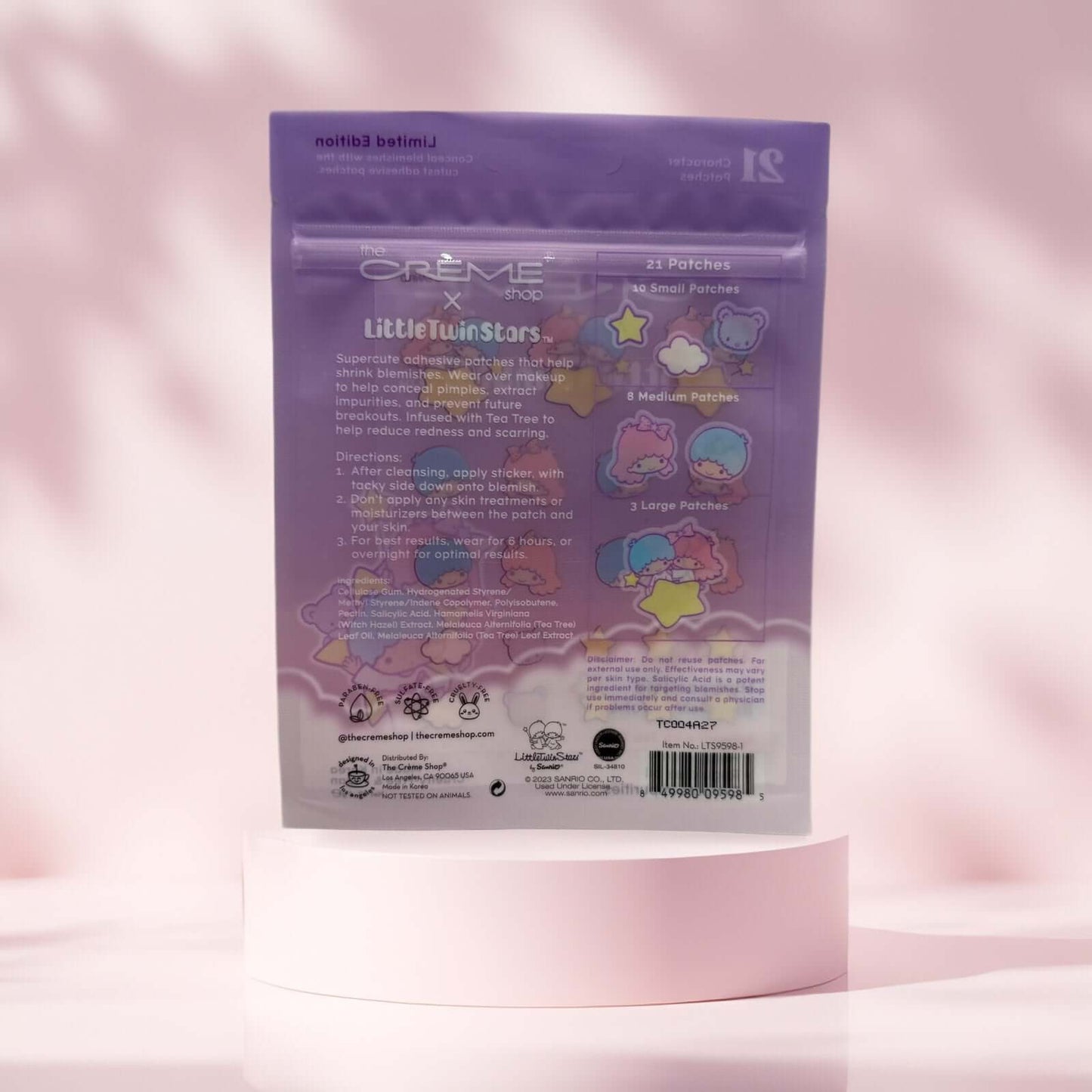 Back of The Crème Shop Little Twin Stars blemish patches pack.