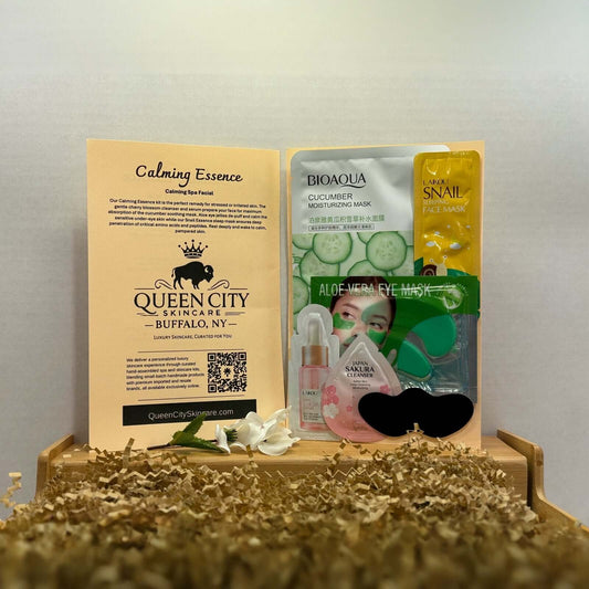 Calming Essence Spa Night kit with masks and skincare products