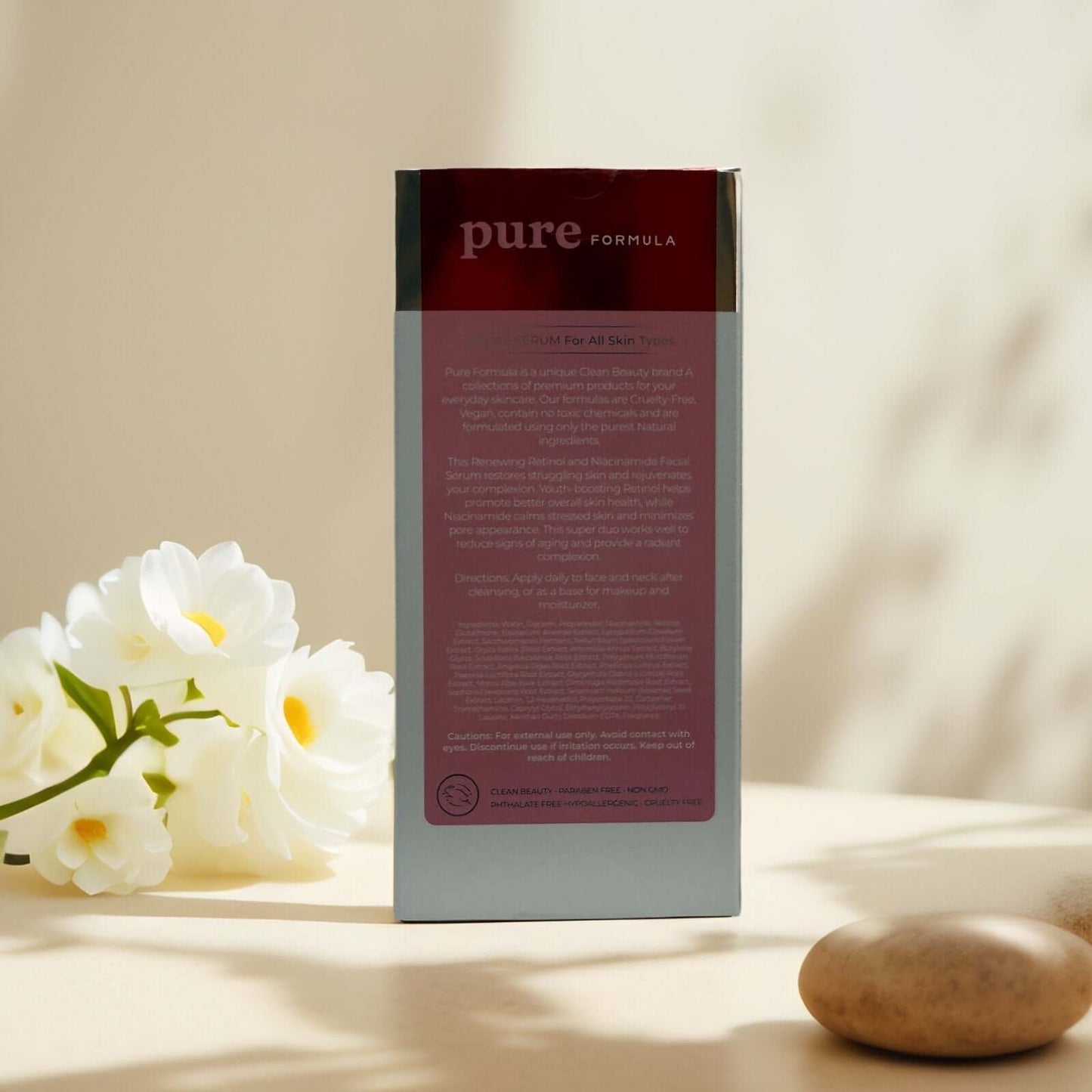 Retinol Niacinamide Anti-Aging Facial Serum packaging by Pure Formula.