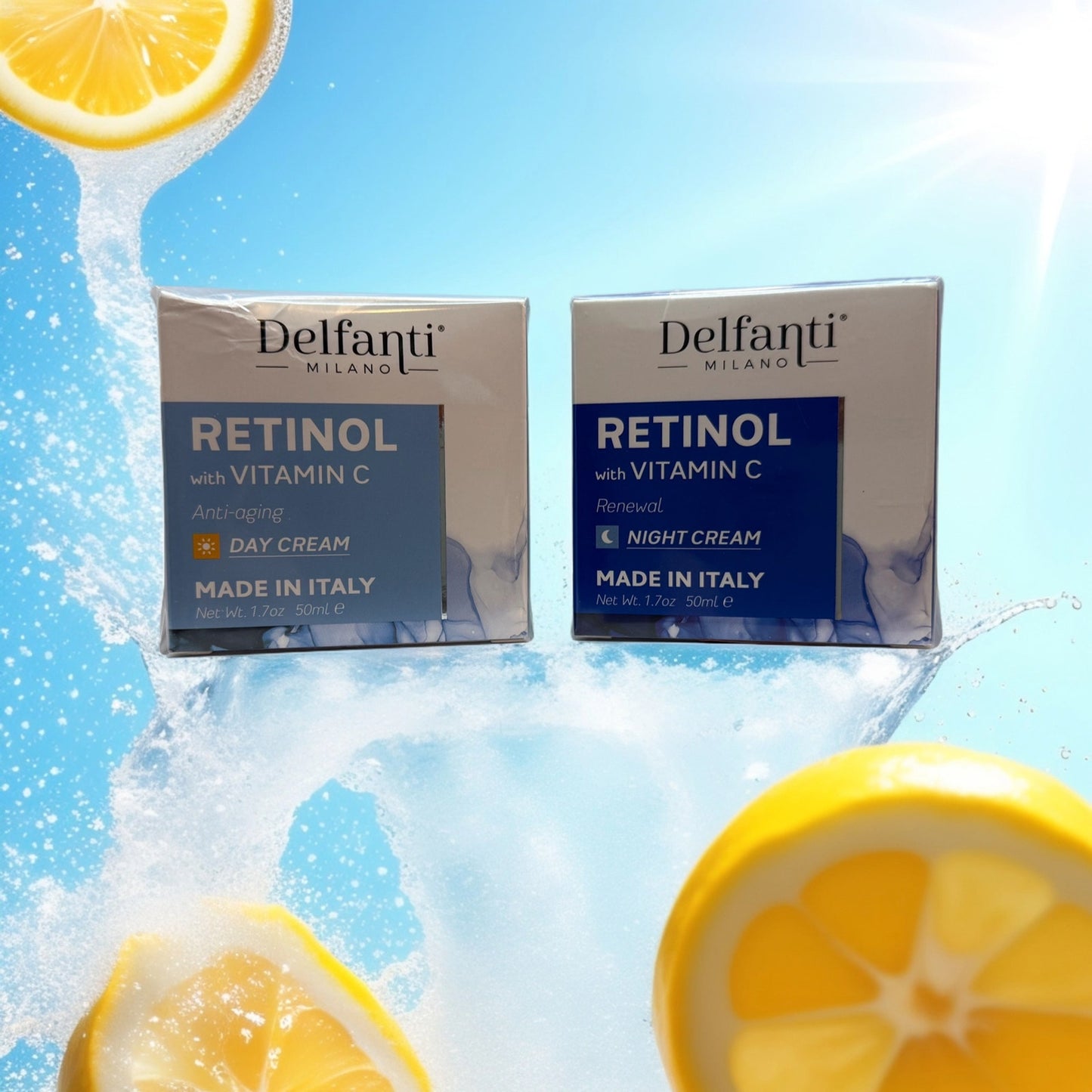 Delfanti Milano Retinol + Vitamin C Duo – Day & Night Creams, Made in Italy - Queen City Skincare