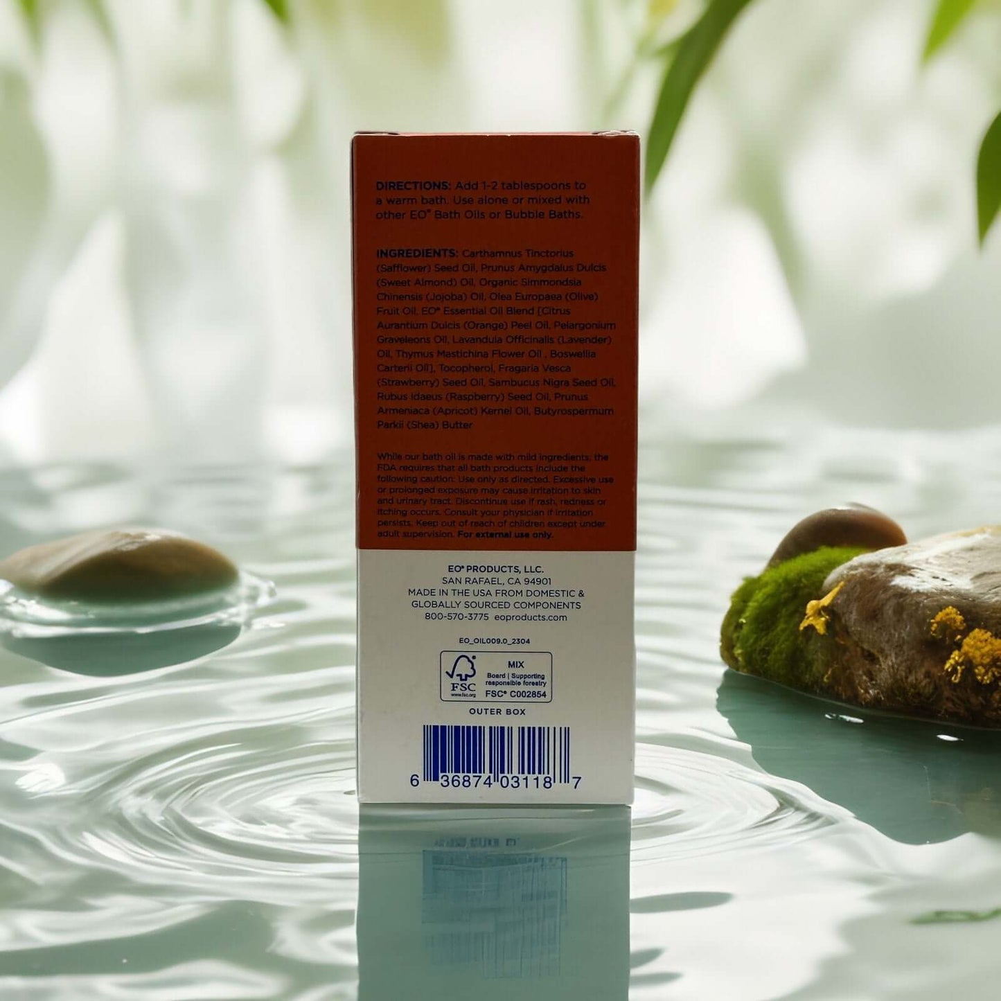 Back label of Body Boost Bath Oil Rose Geranium by EO Essential Oils.