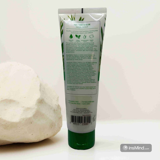 Tea Tree Aloe Scrub by Skin 2.0 6.76oz tube with ingredients.