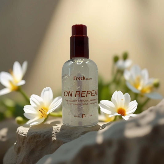 Cactus Cleansing Gel by F On Repeat amidst floral backdrop.