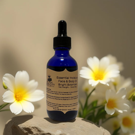 Bright Botanical Face and Body Oil from QCS, 1.7 fl oz, lightweight and hydrating with jojoba and rosehip oils.