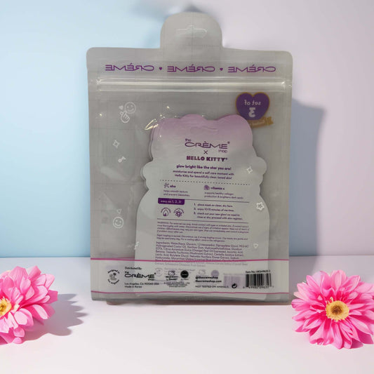 Back packaging of The Crème Shop x Hello Kitty sheet masks