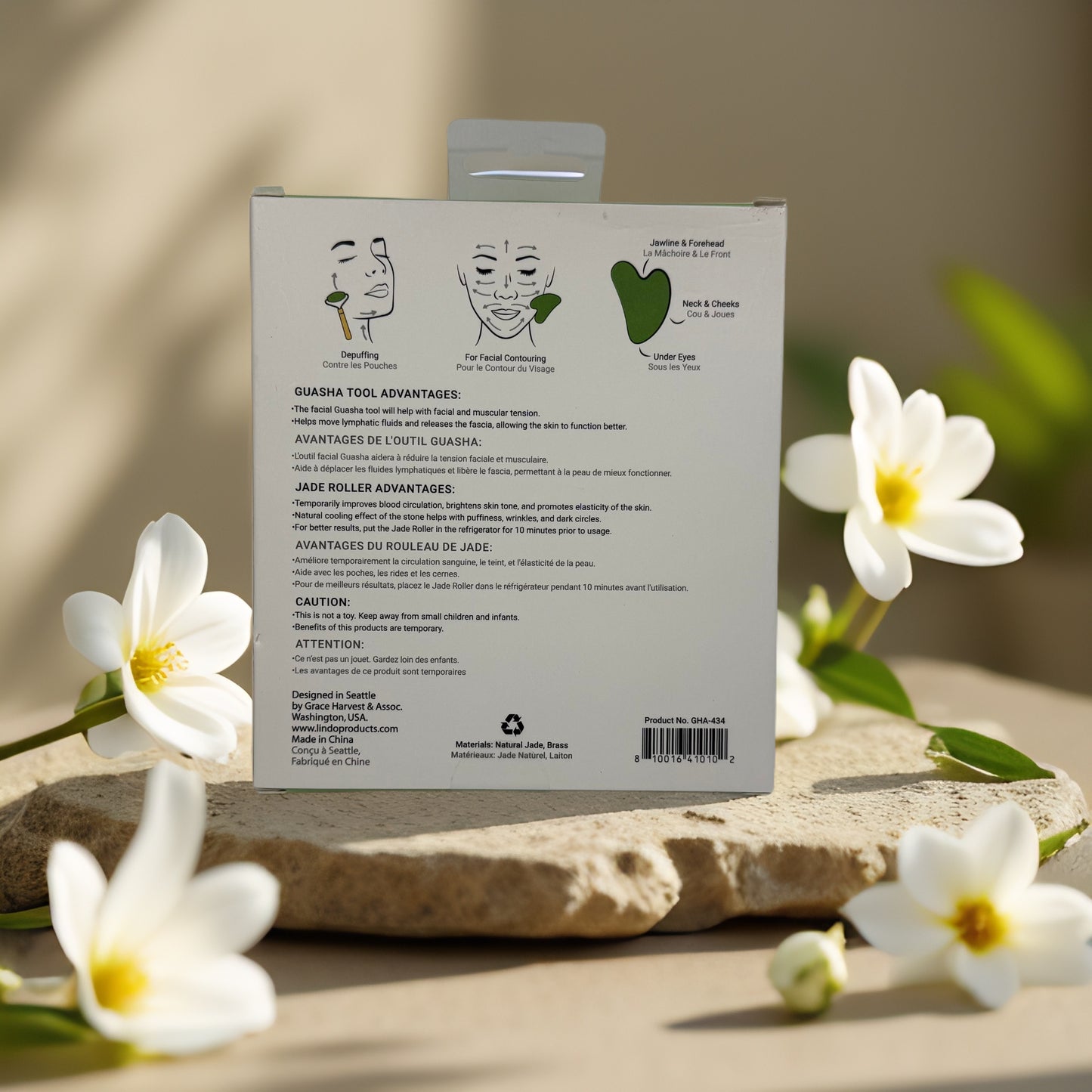 Contour & Soothe | Jade Facial Roller + Gua Sha Set by Lindo