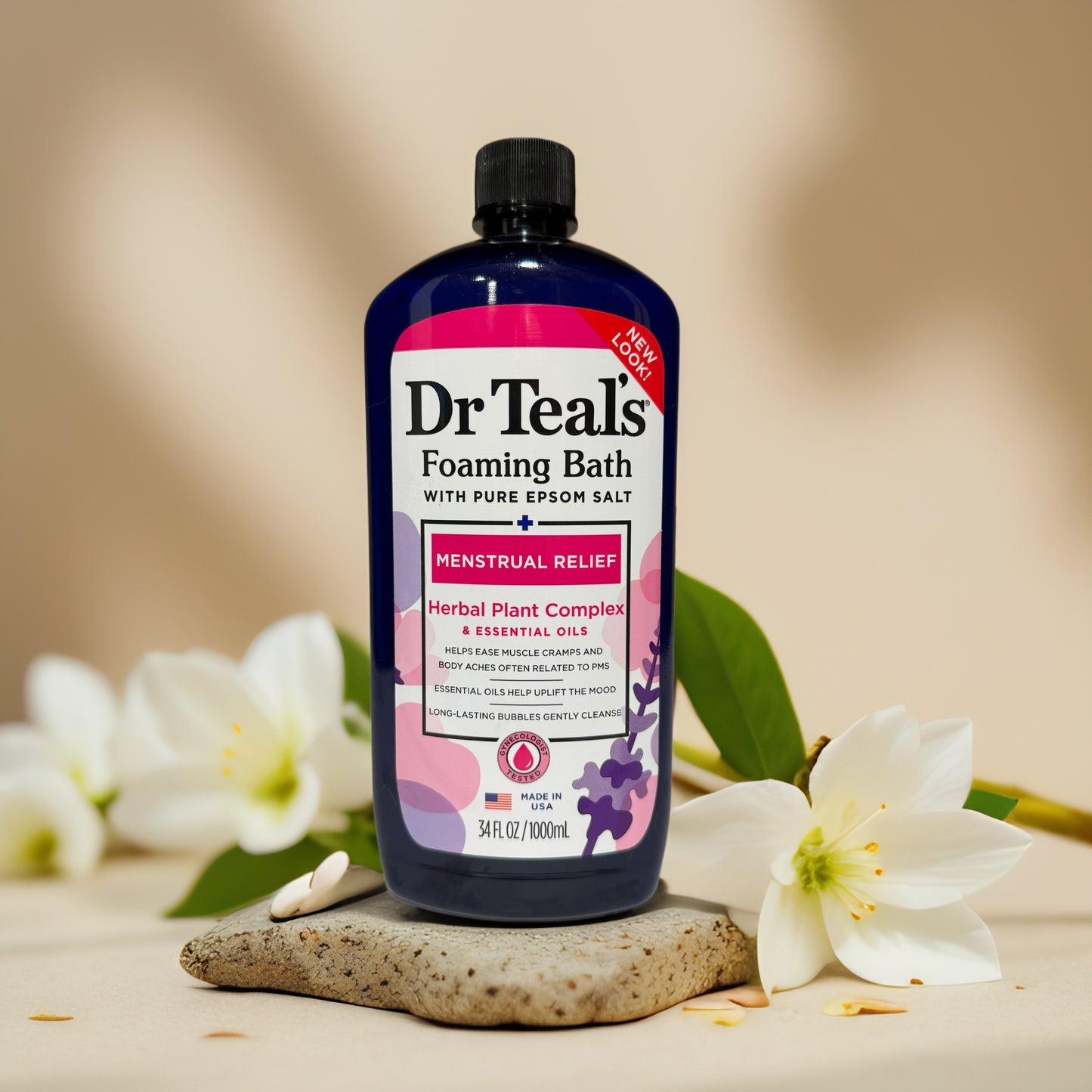 Relaxation Support | Foaming Bath with Epsom Salt Menstrual Relief by Dr Teal’s – 34 fl oz
