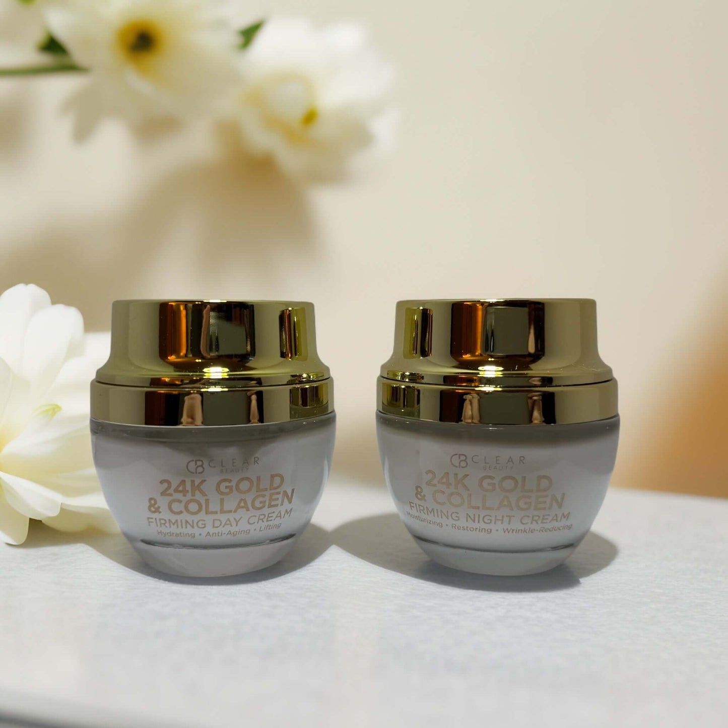 24K Gold & Collagen Duo Day & Night Cream by Clear Beauty - 2 x 1.7 fl oz