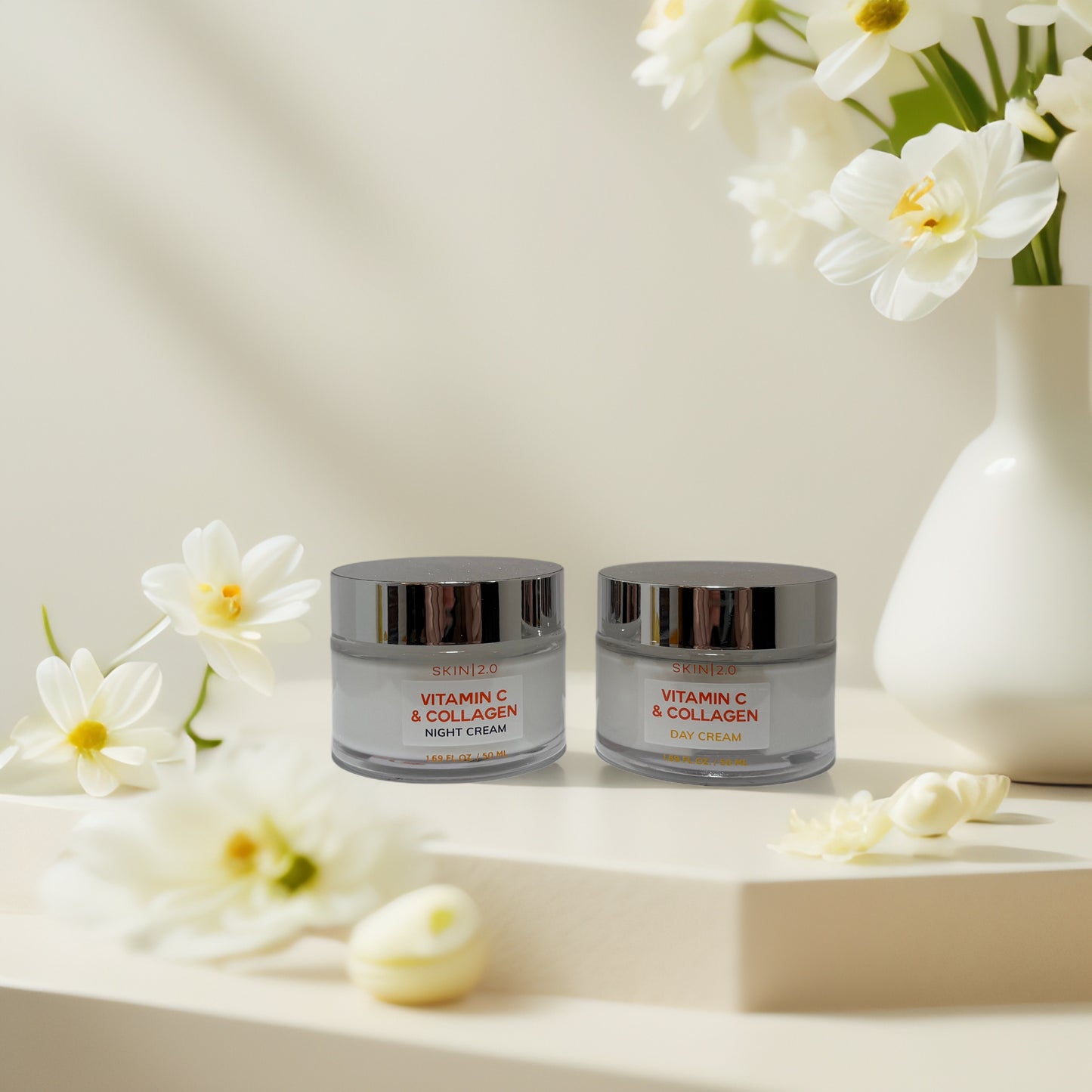 Hydrating | Vit C & Collagen Day/Night Cream Duo, by Skin 2.0 - 3.4 fl oz