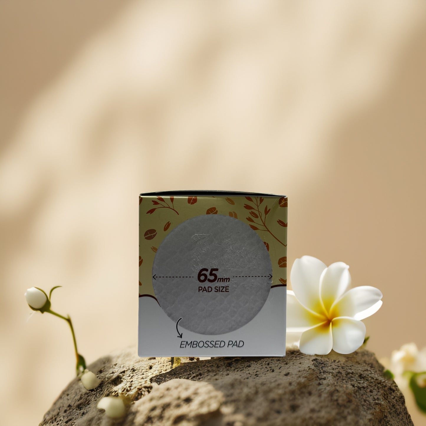 Esfolio rice cleansing pad box with 65mm embossed pad size, designed for gentle exfoliation and brightening.