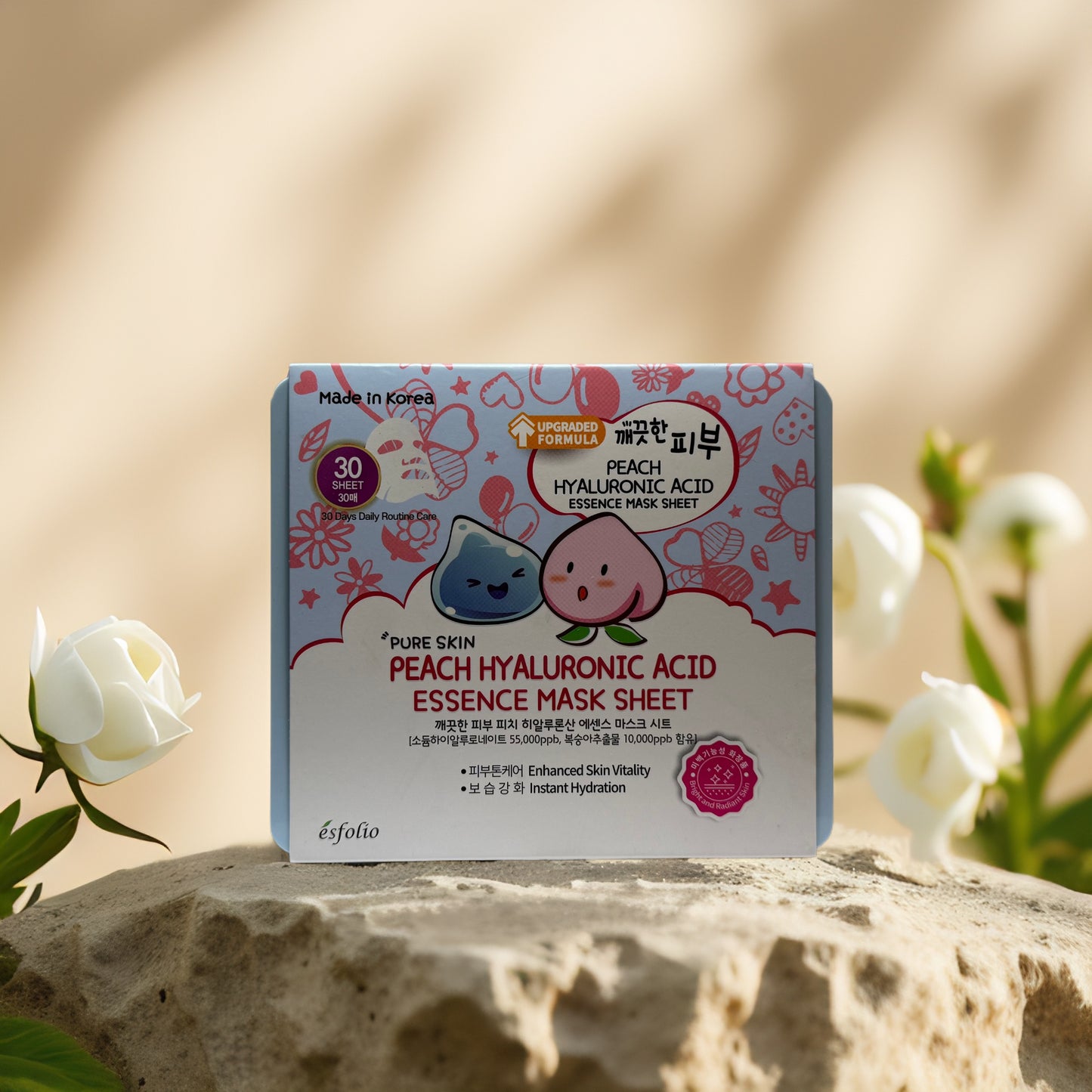 Glow Boost + Hydration | Peach Hyaluronic Acid Sheet Masks by Esfolio – 30 pack