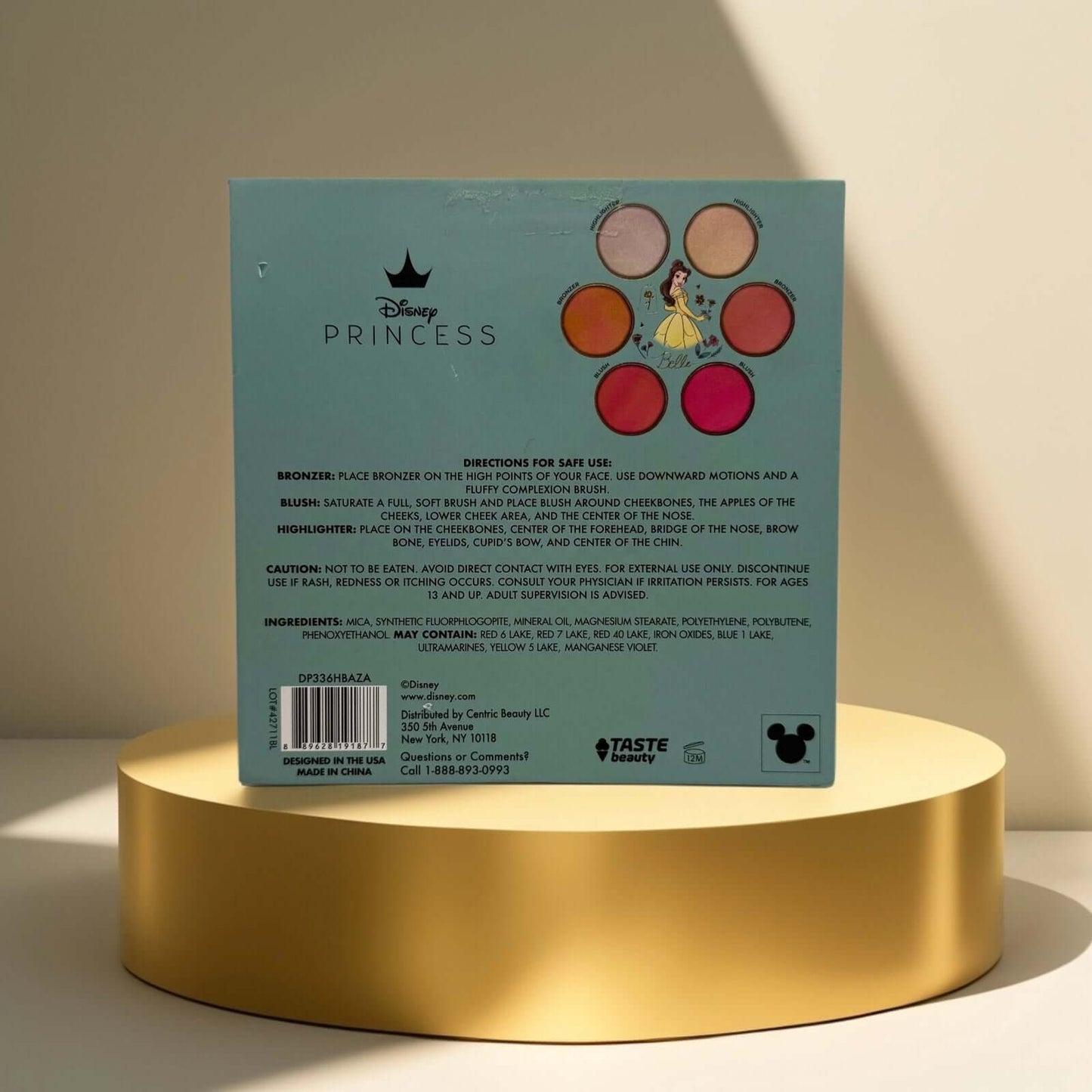Back of Disney Princess Belle Complexion Palette showing shades