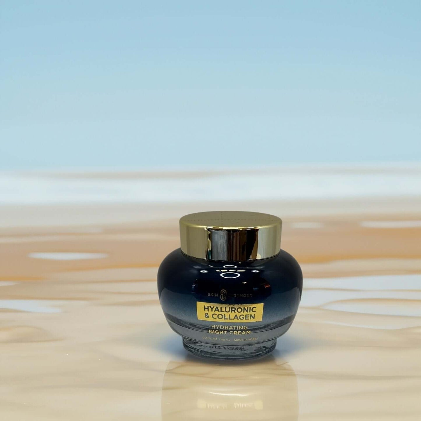 Skin Ceremony Night Cream jar with hyaluronic acid and collagen.