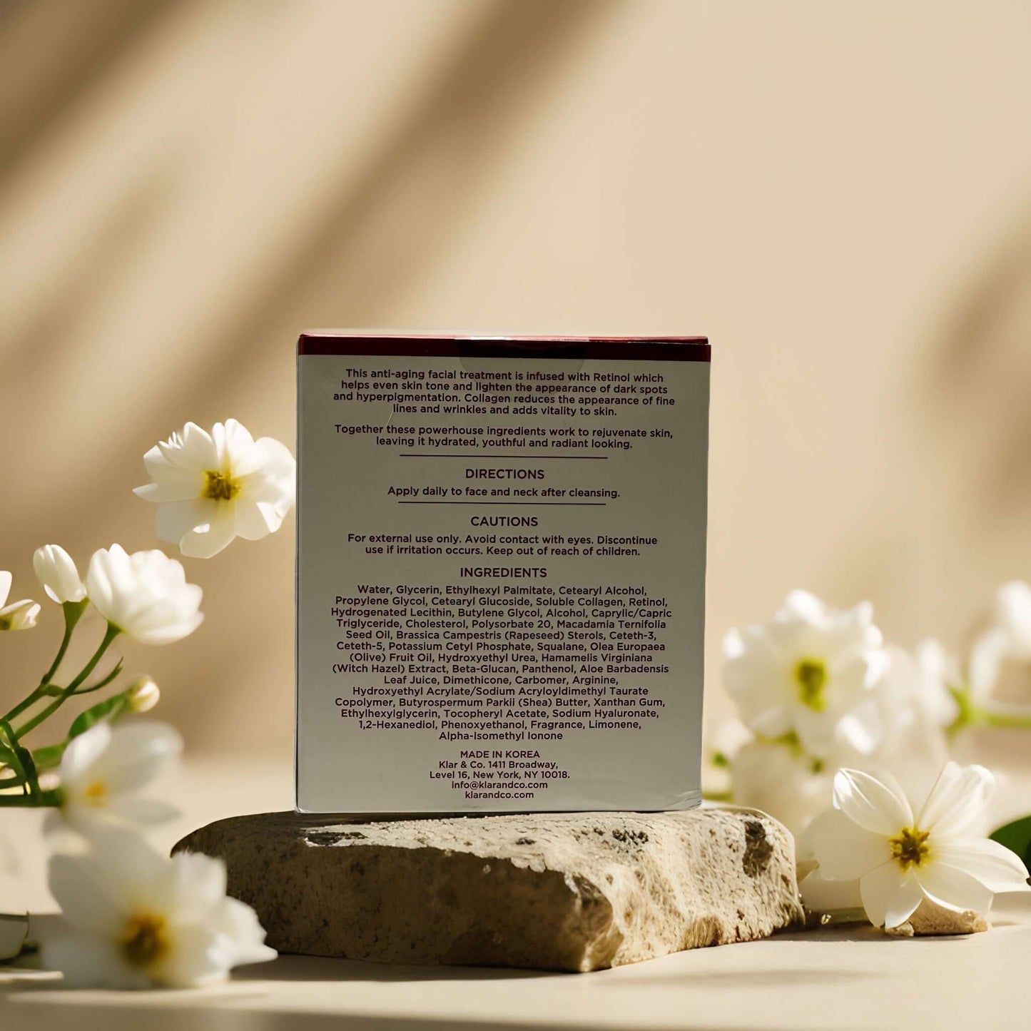 Product label of Anti-Aging Hydration Retinol & Collagen Day Cream by Azure, featuring directions and ingredients.