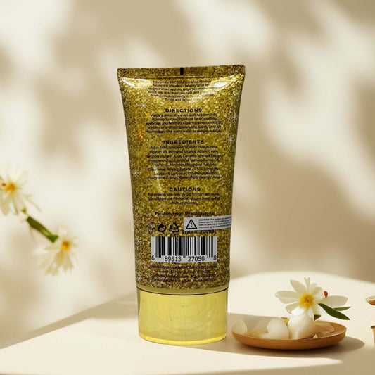 Back view of Azure Lux 24K Gold Sparkling Peel-Off Mask tube.