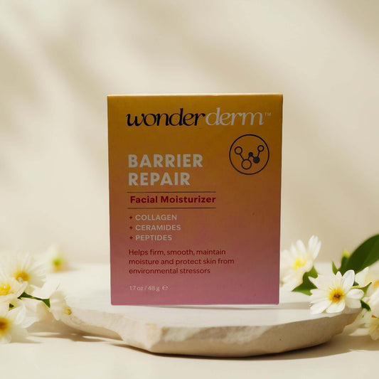 Wonderderm Barrier Repair Moisturizer box with floral backdrop