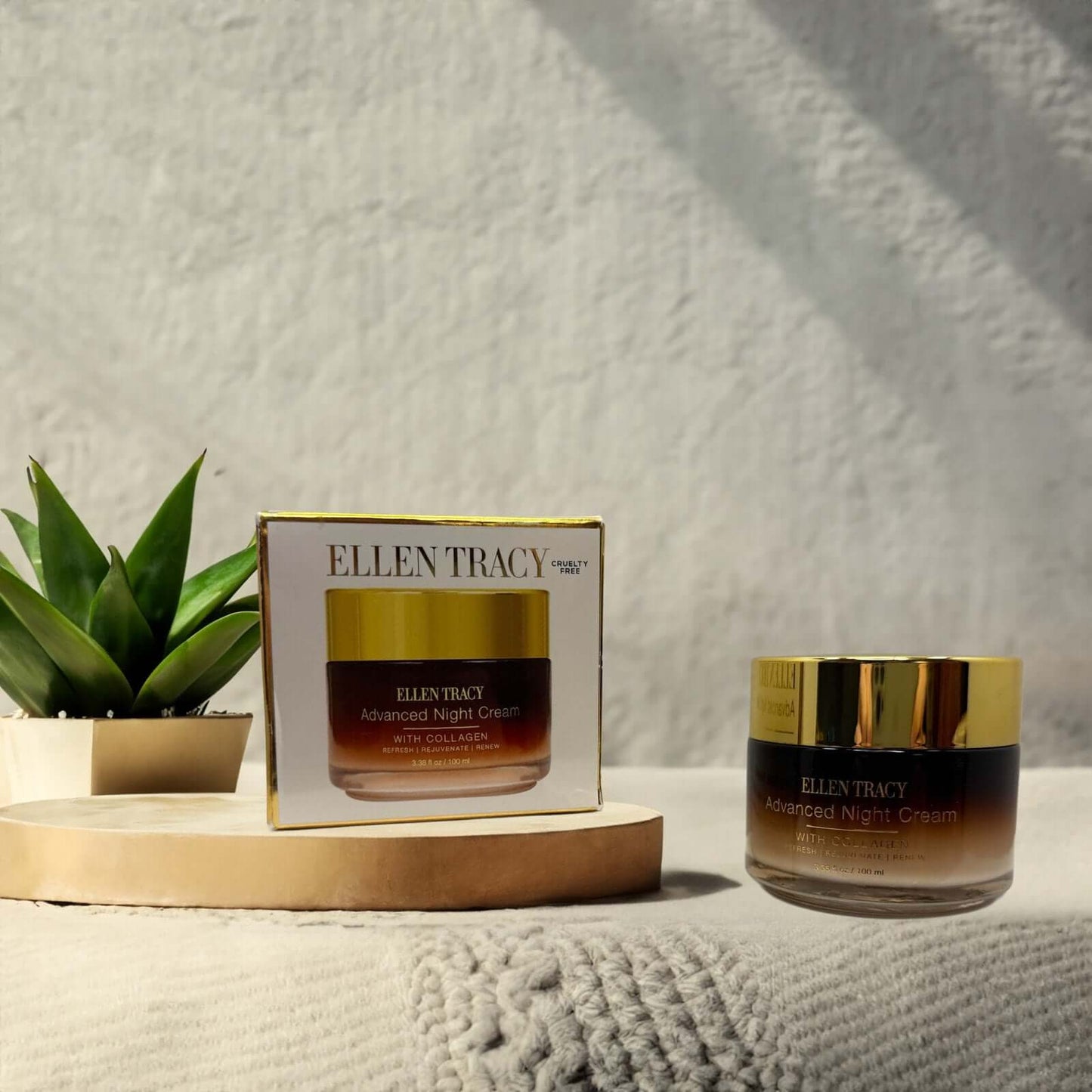 Ellen Tracy Advanced Night Cream with box displayed on table.