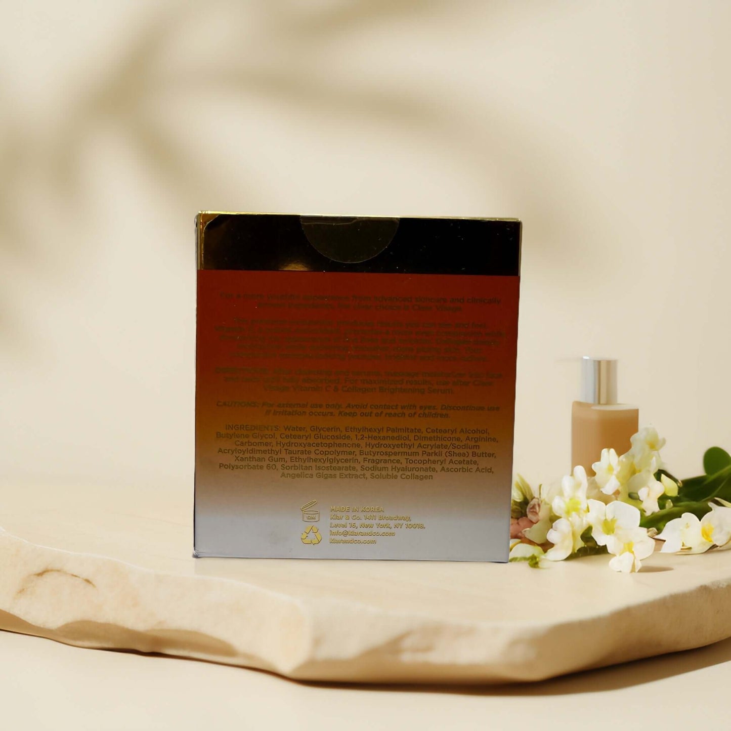 Back view of Clear Visage Vitamin C & Collagen Day Cream box with product details.