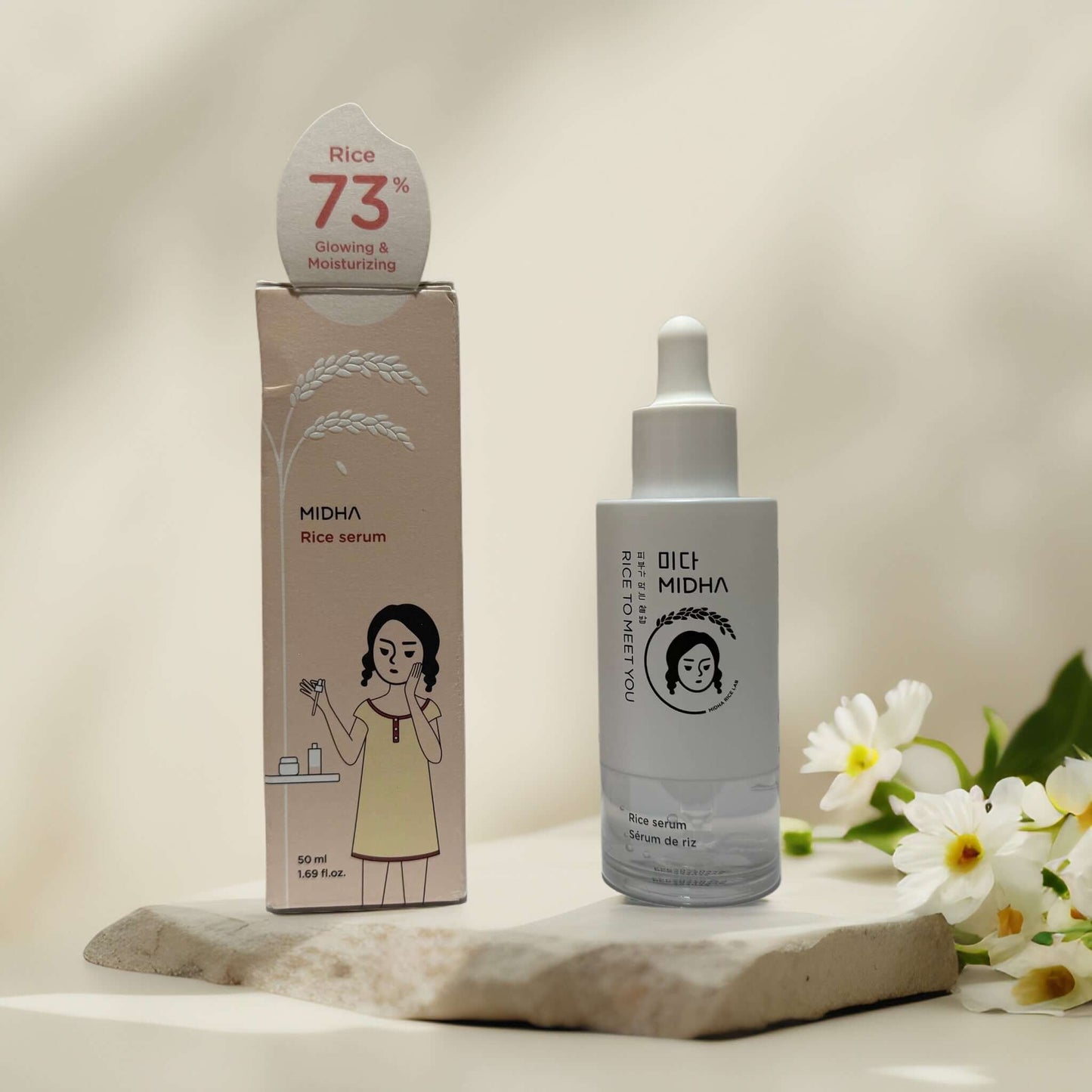 MIDHA Rice Serum 1.69 fl oz with packaging and dropper