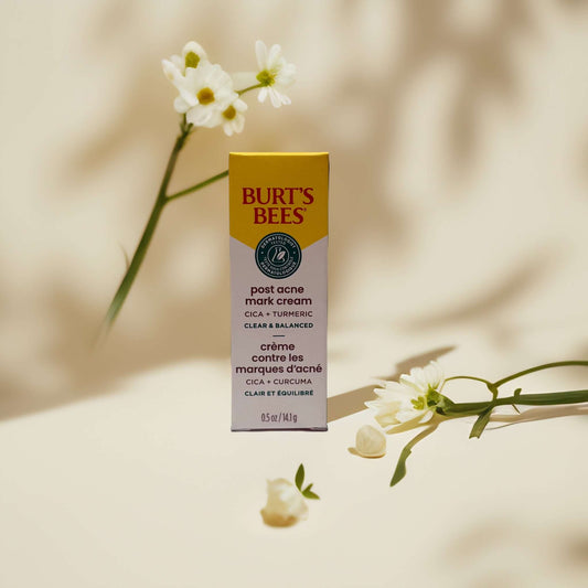 Burt's Bees Post Acne Mark Cream box with flowers