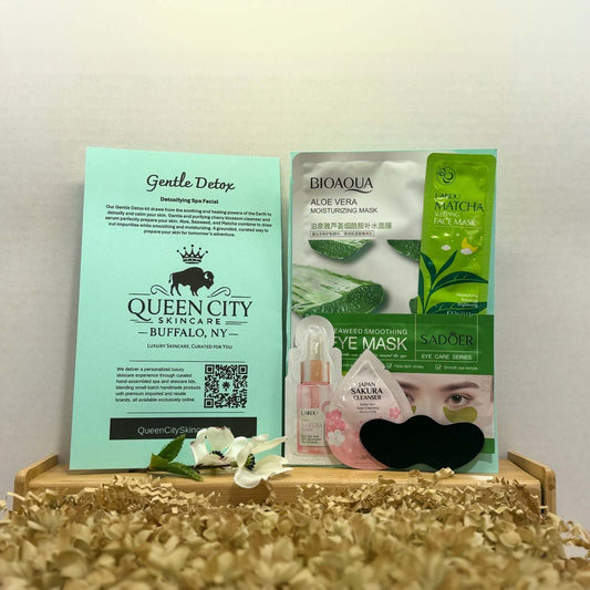 Gentle Detox Kit featuring hydrating masks and skincare items.