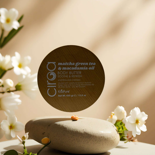 Ciroa Matcha & Macadamia Body Butter 15.8 oz, rich in antioxidants for soothing dry skin.