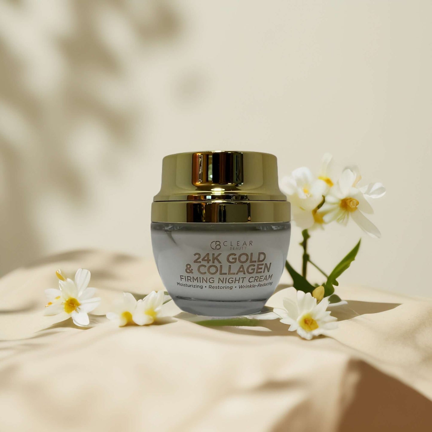 Firm & Restore | 24K Gold & Collagen Night Cream by Clear Beauty – 1.7 fl oz