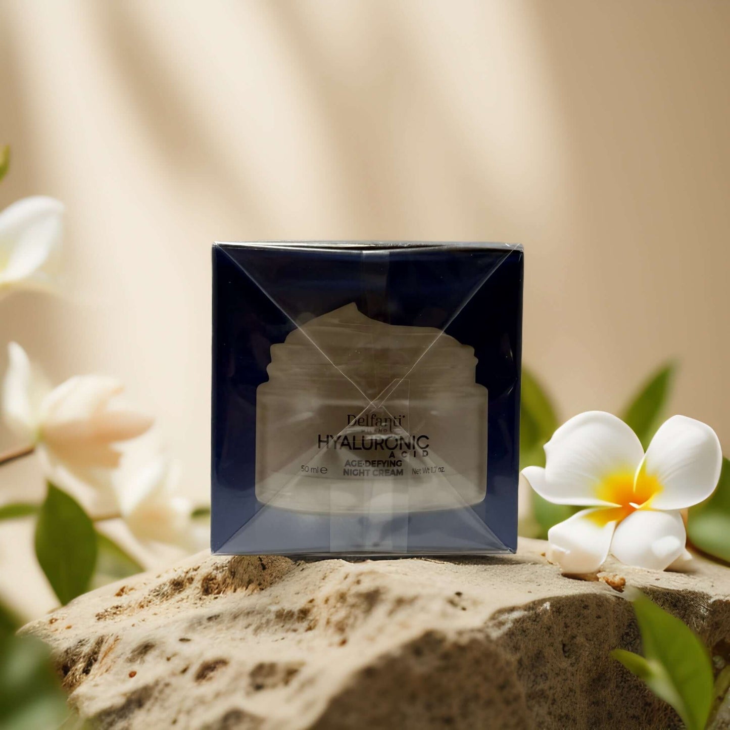 Hydrating Overnight Repair night cream by Delfanti in elegant packaging with florals.