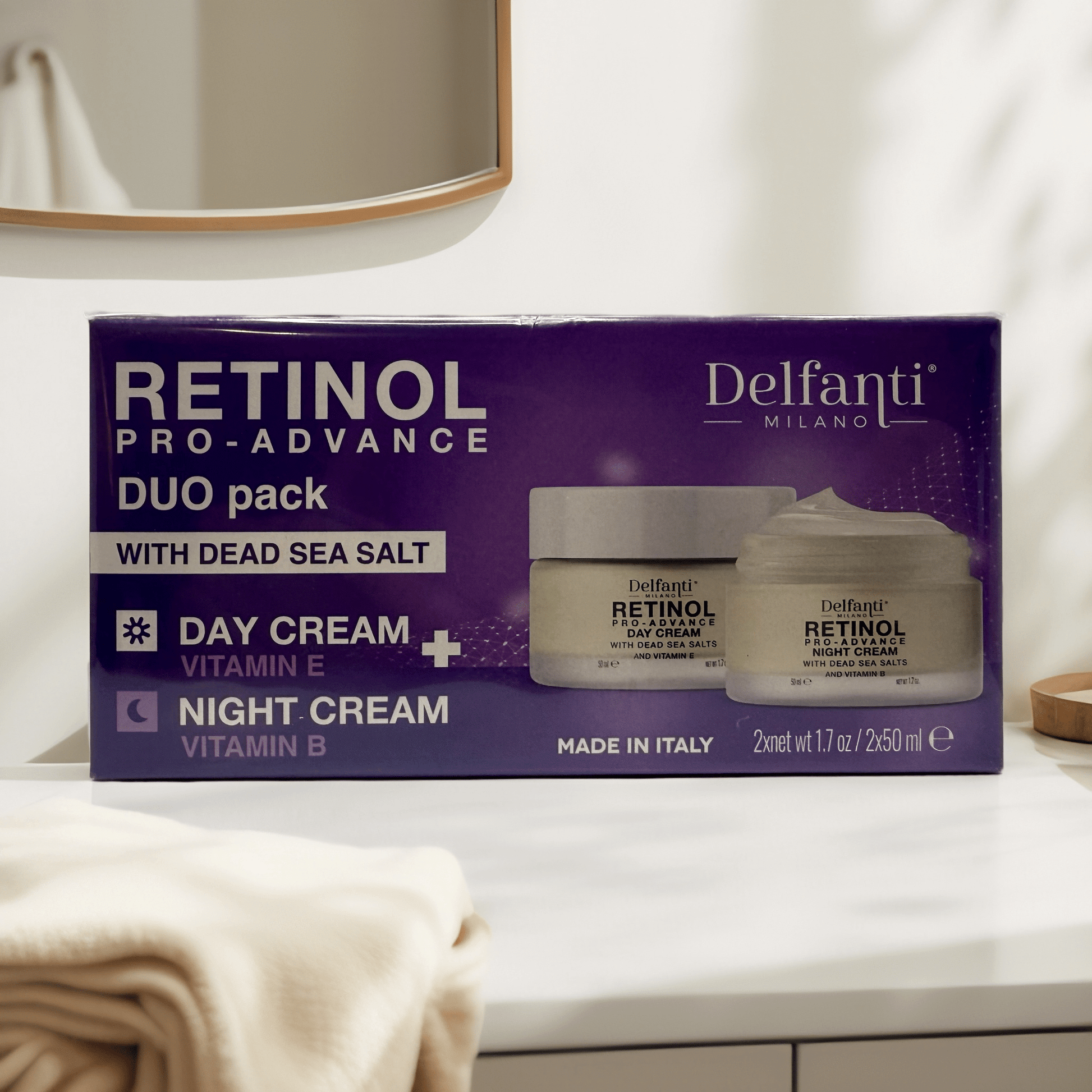 Delfanti Milano Retinol Day & Night Cream Duo with Dead Sea Salt