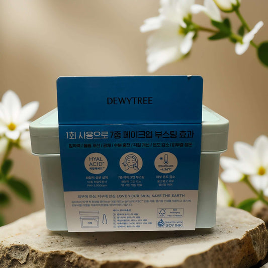 Dewytree Hydrate & Prime double pads box with hyaluronic acid benefits, designed for skincare and makeup preparation.