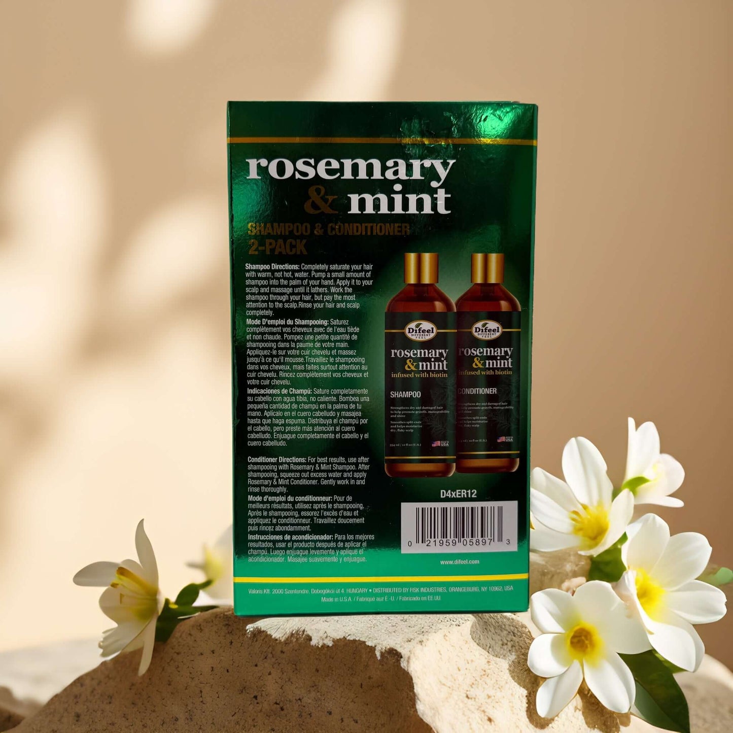 Rosemary Mint shampoo and conditioner 2-pack from Difeel, promoting hair growth and scalp care.