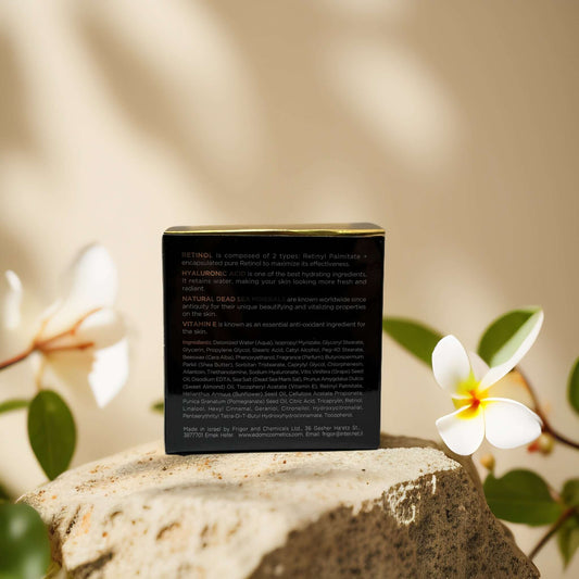 Back of E.D. Cosmetics Firming Daily Hydration cream box displaying ingredients and benefits for mature skin care.