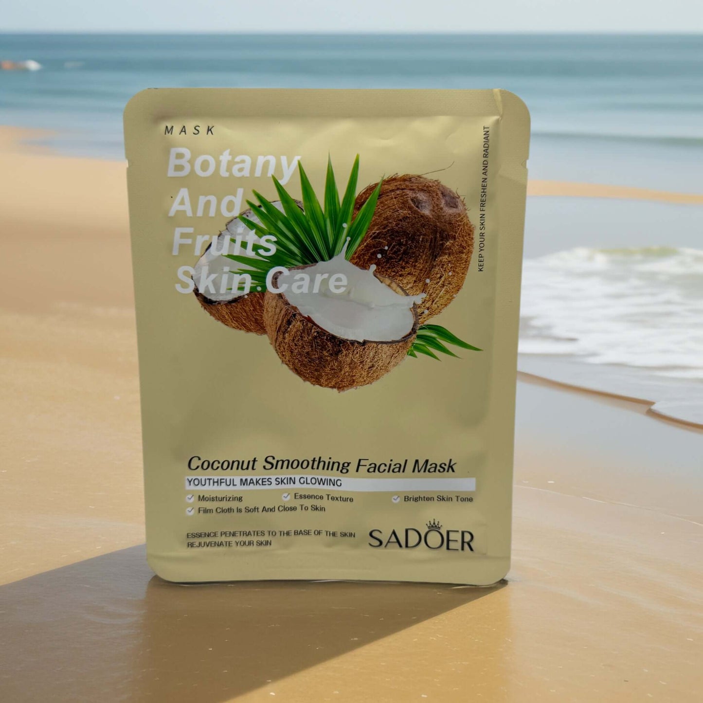 Coconut Smoothing Facial Mask by SADOER, featuring botany and fruit skin care for youthful, glowing skin.
