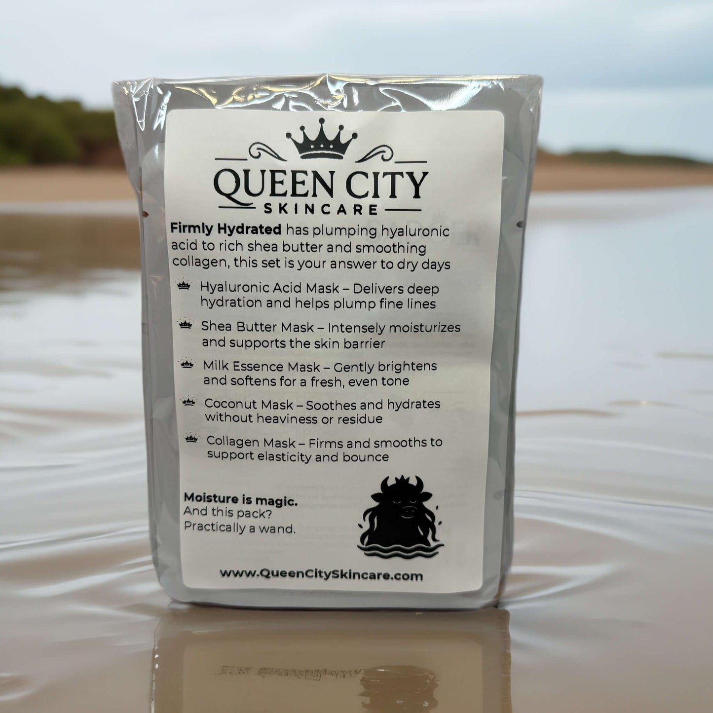 Queen City Skincare Firmly Hydrated 5 Sheet Mask Pack with hydrating ingredients for smooth, dewy skin.