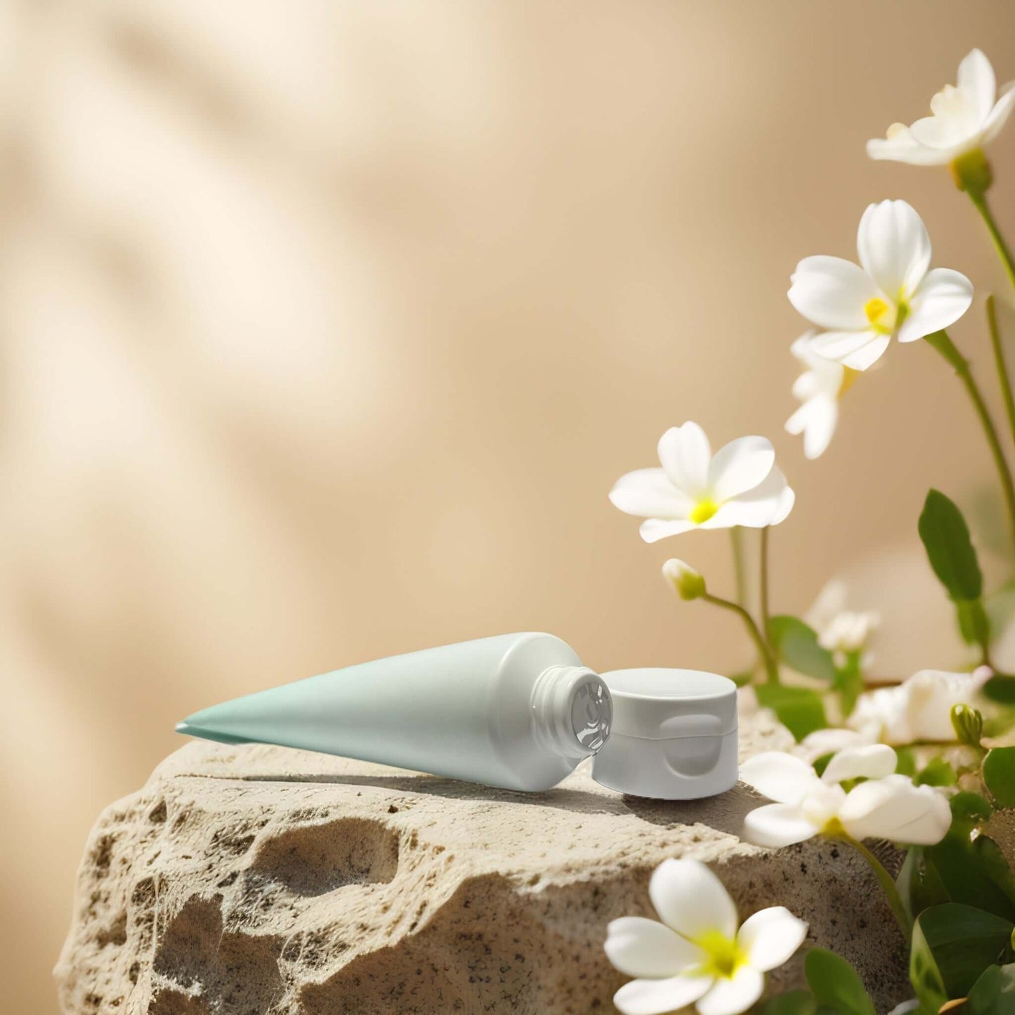 Gentle Daily Cleanse by Beauty of Joseon, green plum cleanser with flowers, low pH facial cleanser on rock surface.