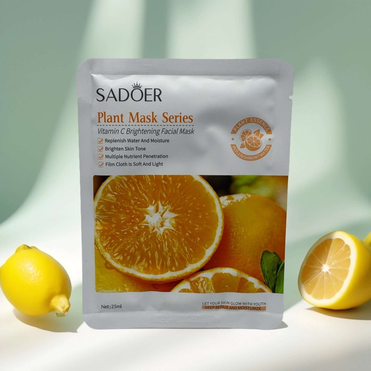 SADOER Plant Mask Series - Vitamin C Brightening Facial Mask with fresh citrus for hydrated, radiant skin.