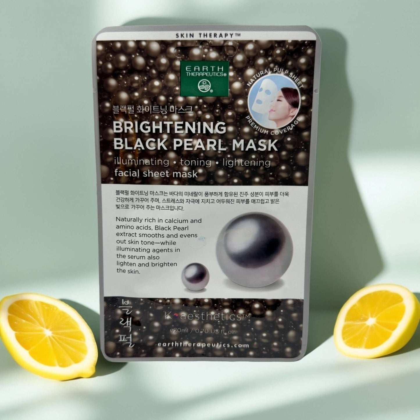 Brightening Black Pearl Sheet Mask from Earth Therapeutics, enhancing skin tone and radiance with illuminating ingredients.