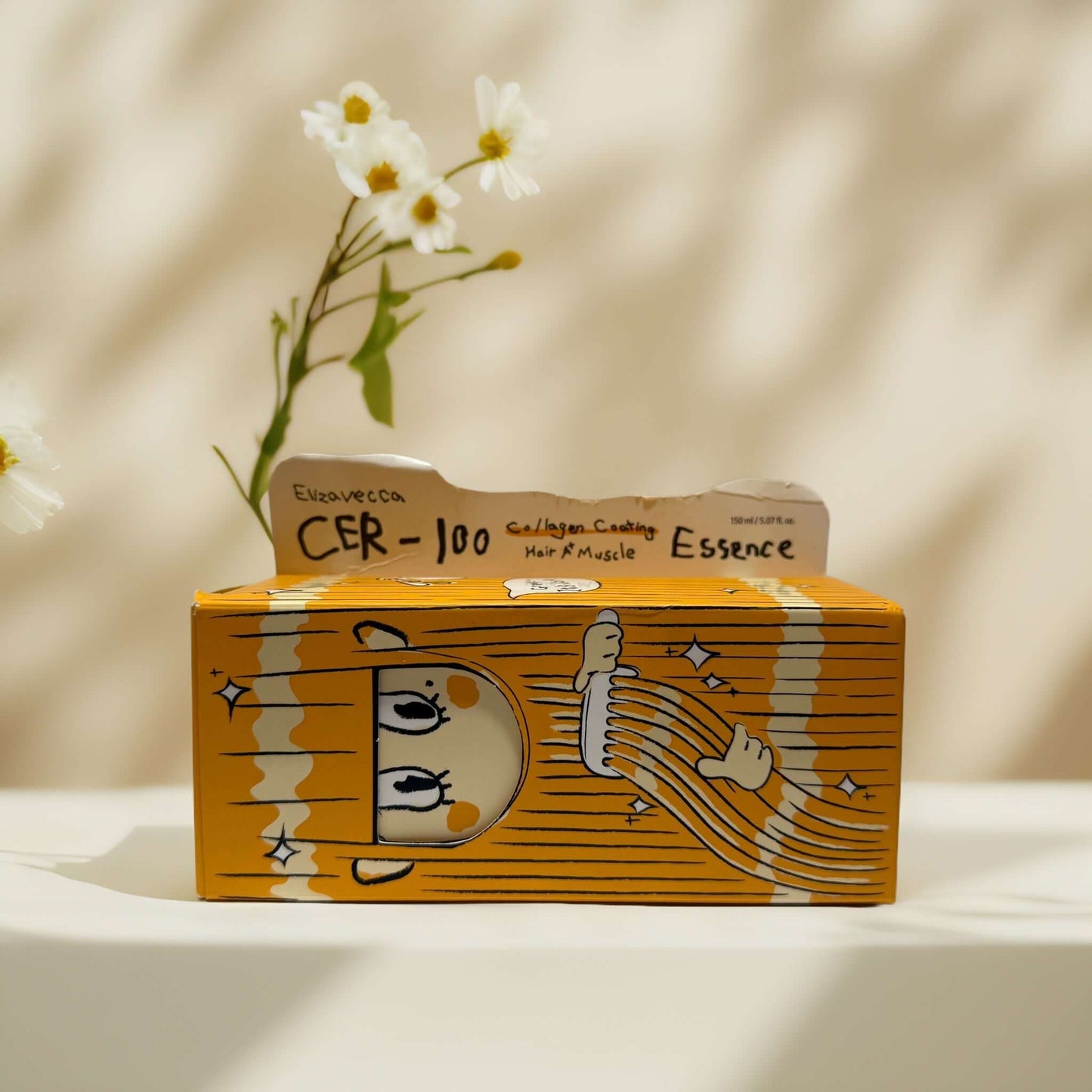 Elizavecca CER-100 Collagen Essence packaging with cartoon design.