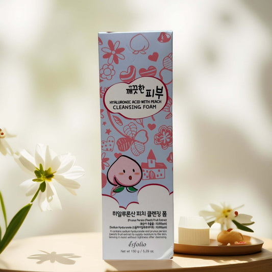 Esfolio Hyaluronic Acid with Peach Cleansing Foam packaging