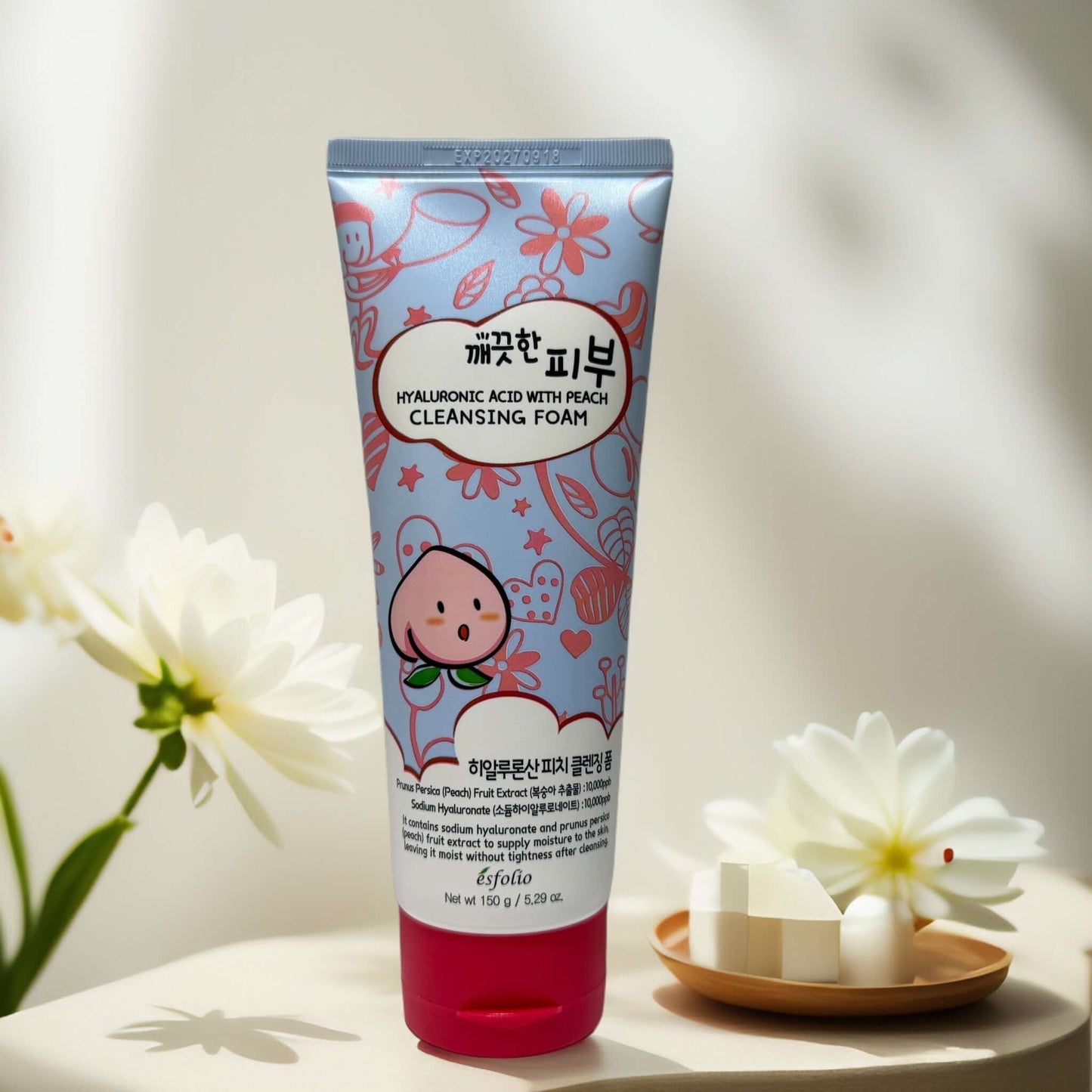 Esfolio Hyaluronic Acid with Peach Cleansing Foam tube.