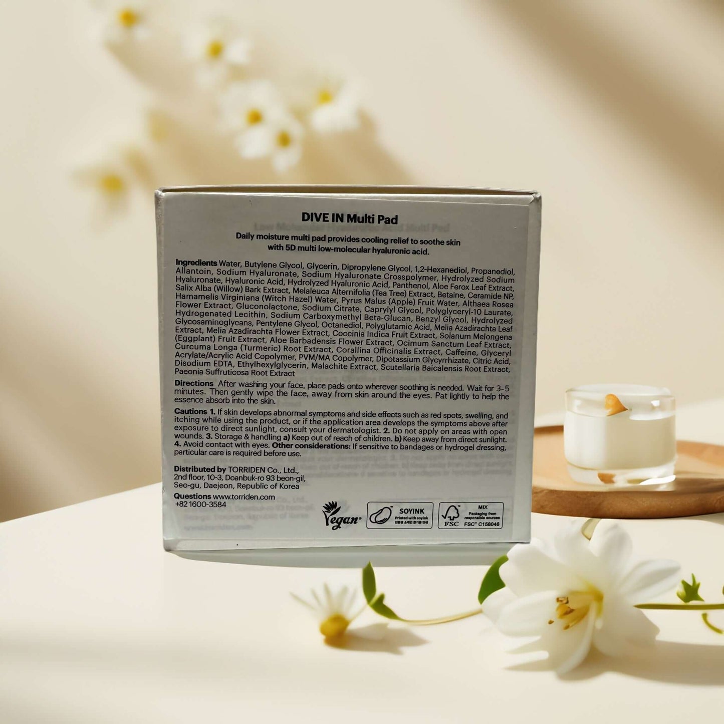 Back of Torriden Dive-In Multi Pad packaging with ingredients.