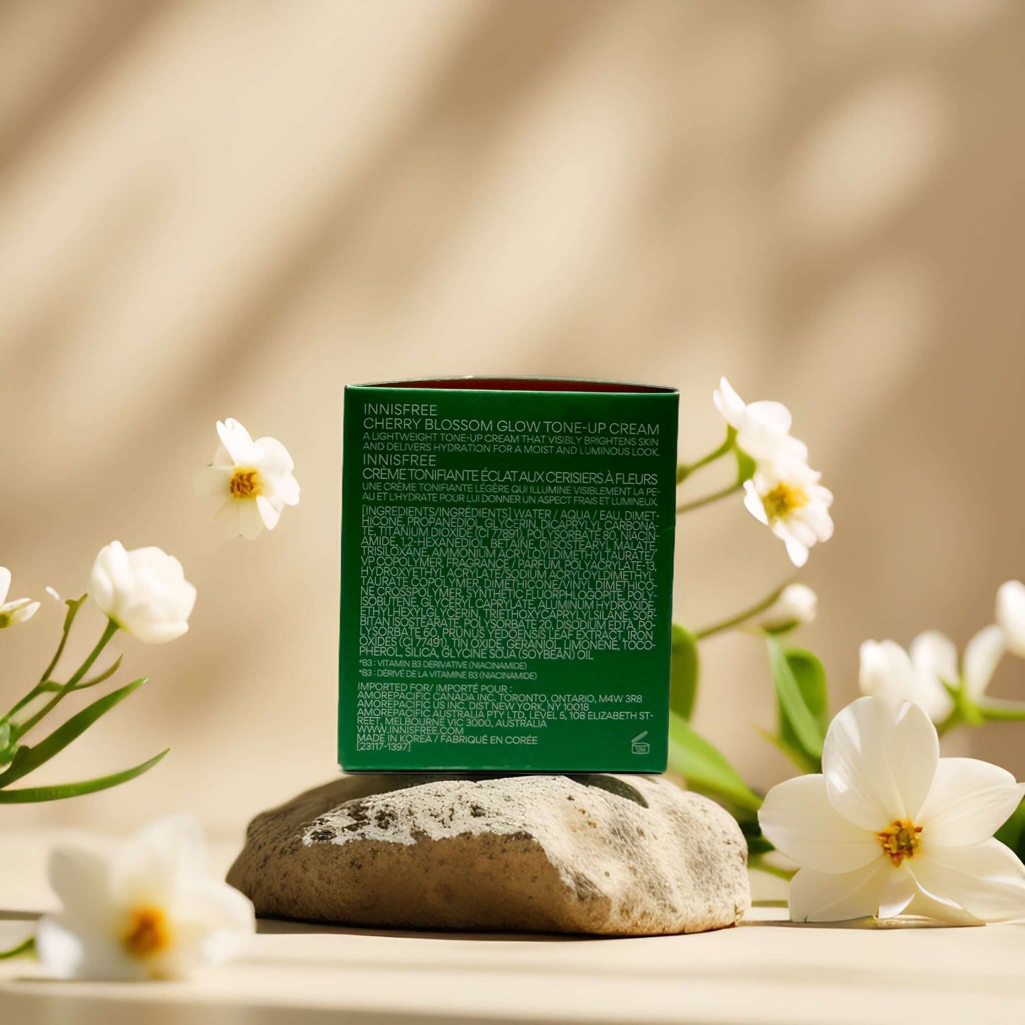 Innisfree Cherry Blossom Glow Tone-Up Cream packaging, highlighting radiant, luminous skin benefits. Perfect for fresh, bright looks.