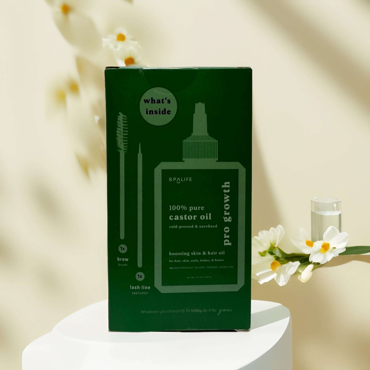 SpaLife 100% Pure Castor Oil packaging with applicators.