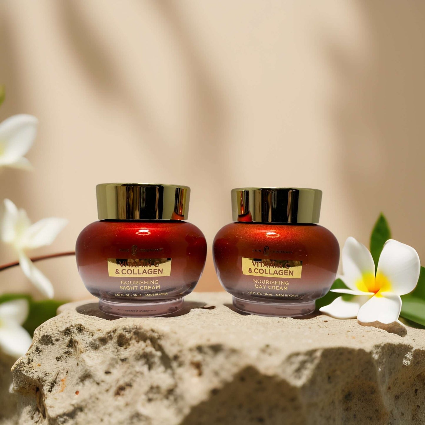 Nourishing Support Day and Night Creams by Skin Ceremony, Vitamin C and Collagen for hydration and brightening